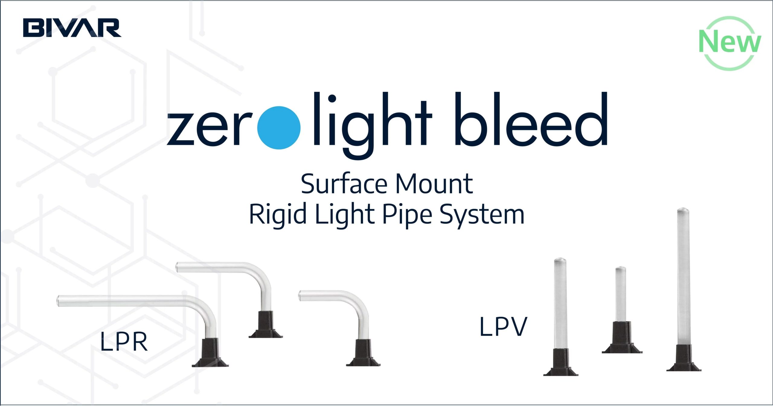 Zero light bleed surface mount rigid light light pipe system - LPR, LPV