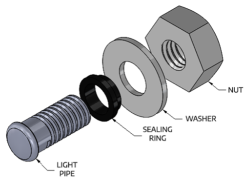 Figure 4: Adding a washer and threaded light pipe/nut can increase protection to IP67. [Source: Bivar]